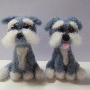 Two Gray Schnoodles Needle Felted Dogs